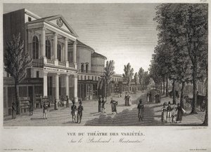 Theatre des Varietes, Boulevard Montmartre, Paris, gravert av Eugene Aubert (1789-1847) ca. 1810